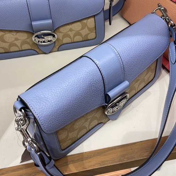 Coach Georgie Shoulder Bag In Signature Canvas Light Khaki / Marble Blue - Picture 6 of 16
